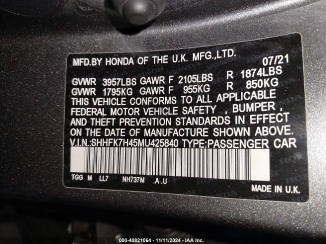 Photo 8 VIN: SHHFK7H45MU425840 - HONDA CIVIC 