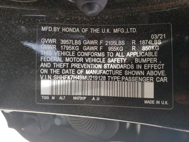 Photo 11 VIN: SHHFK7H49MU219128 - HONDA CIVIC 