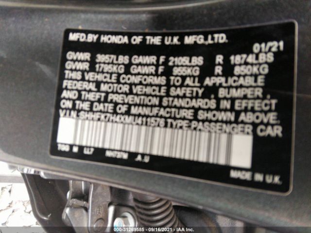 Photo 8 VIN: SHHFK7H4XMU411576 - HONDA CIVIC HATCHBACK 