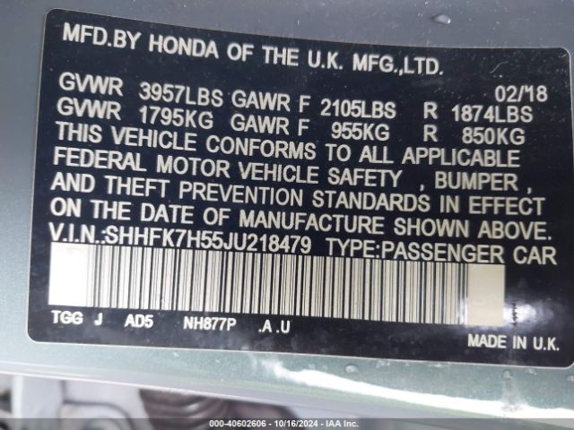 Photo 8 VIN: SHHFK7H55JU218479 - HONDA CIVIC 