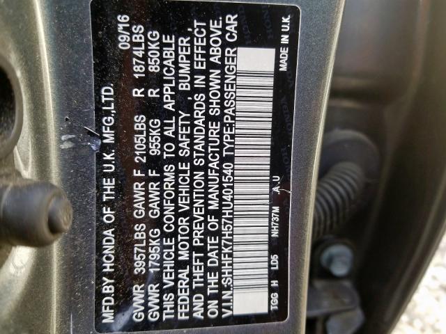 Photo 9 VIN: SHHFK7H57HU401540 - HONDA CIVIC EX 