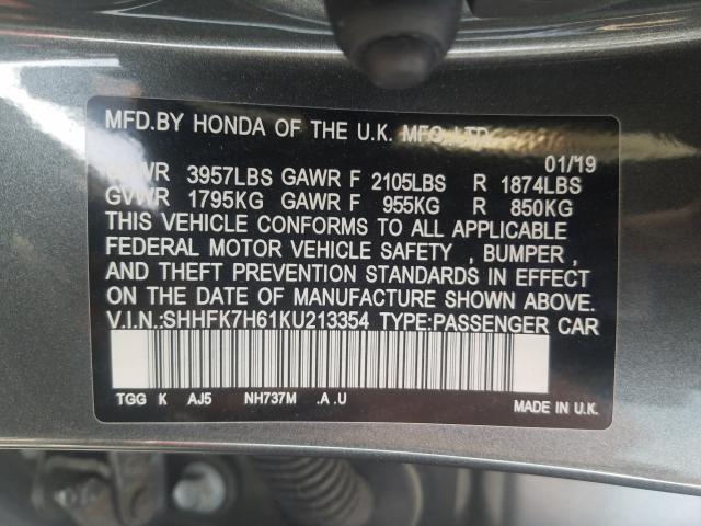 Photo 9 VIN: SHHFK7H61KU213354 - HONDA CIVIC EX 