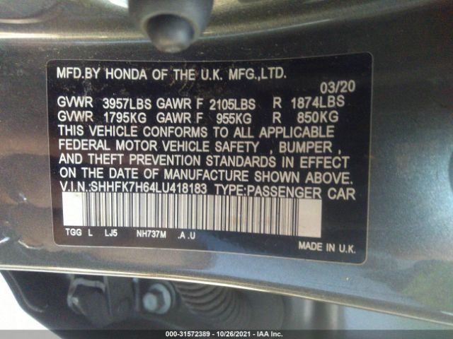 Photo 8 VIN: SHHFK7H64LU418183 - HONDA CIVIC HATCHBACK 