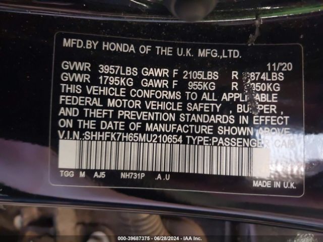 Photo 8 VIN: SHHFK7H65MU210654 - HONDA CIVIC 