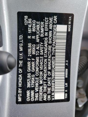 Photo 11 VIN: SHHFK7H66KU408575 - HONDA CIVIC 