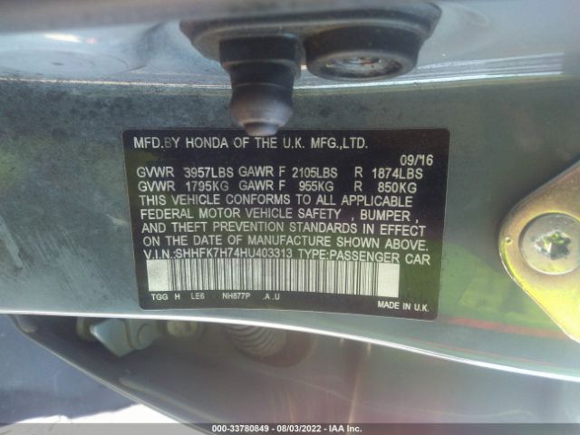 Photo 8 VIN: SHHFK7H74HU403313 - HONDA CIVIC HATCHBACK 