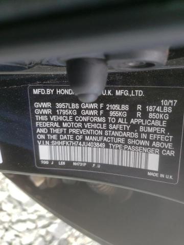 Photo 9 VIN: SHHFK7H74JU403849 - HONDA CIVIC EXL 