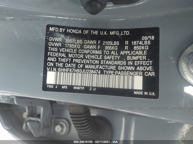 Photo 8 VIN: SHHFK7H93JU238474 - HONDA CIVIC 