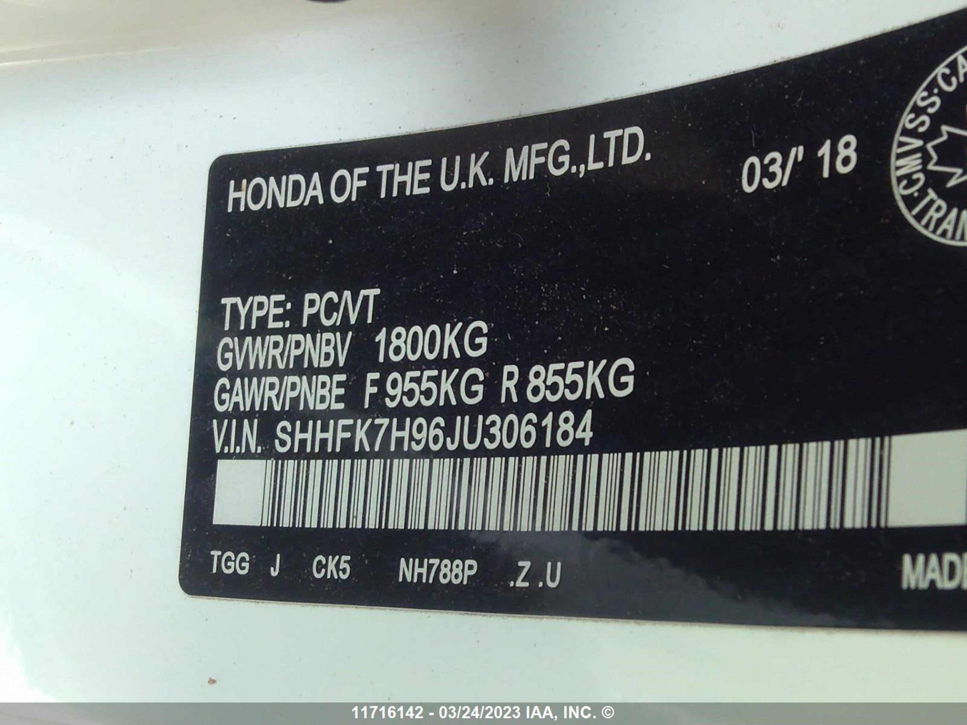 Photo 8 VIN: SHHFK7H96JU306184 - HONDA CIVIC 