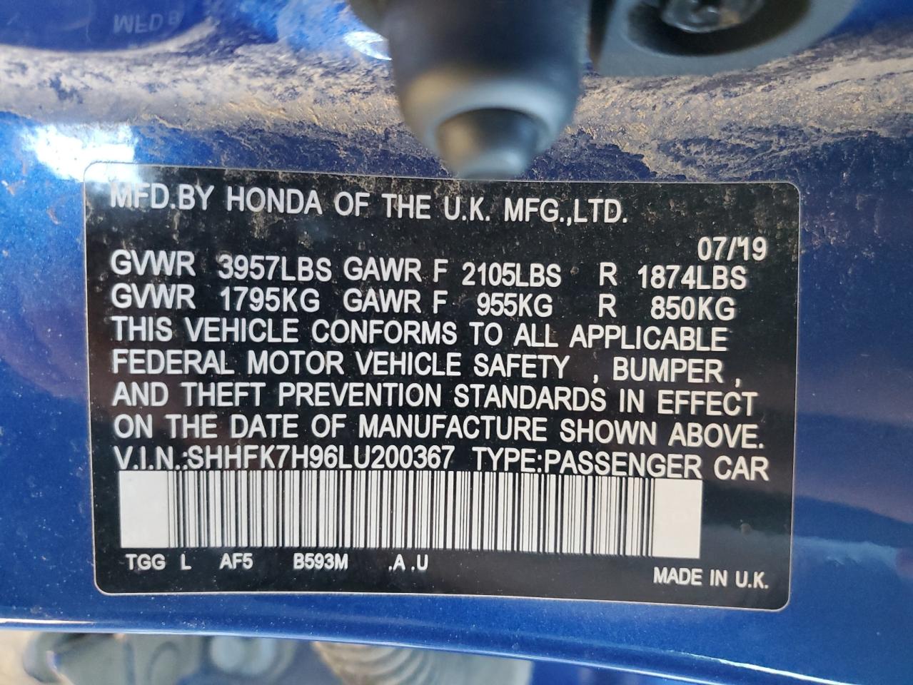 Photo 11 VIN: SHHFK7H96LU200367 - HONDA CIVIC 