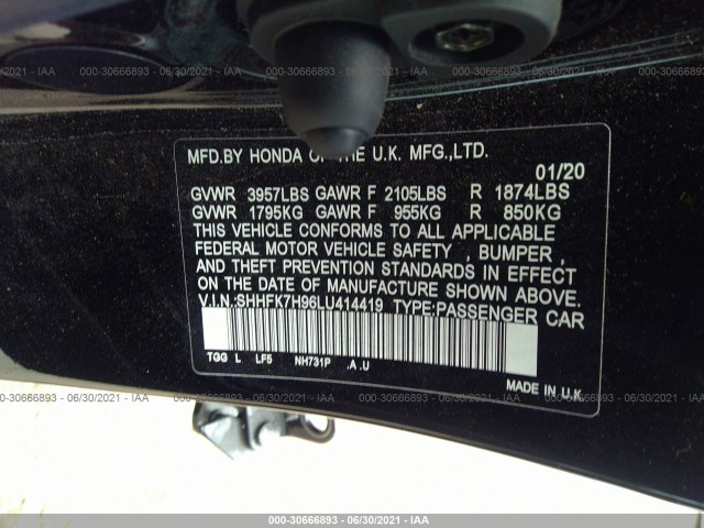 Photo 8 VIN: SHHFK7H96LU414419 - HONDA CIVIC HATCHBACK 