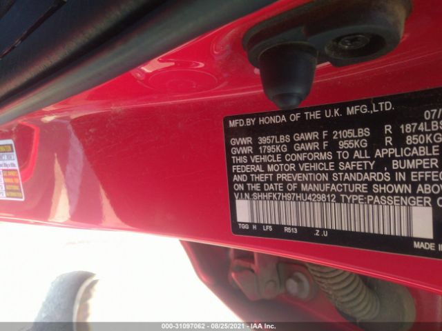 Photo 8 VIN: SHHFK7H97HU429812 - HONDA CIVIC HATCHBACK 