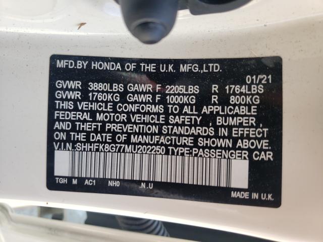 Photo 9 VIN: SHHFK8G77MU202250 - HONDA CIVIC TYPE 