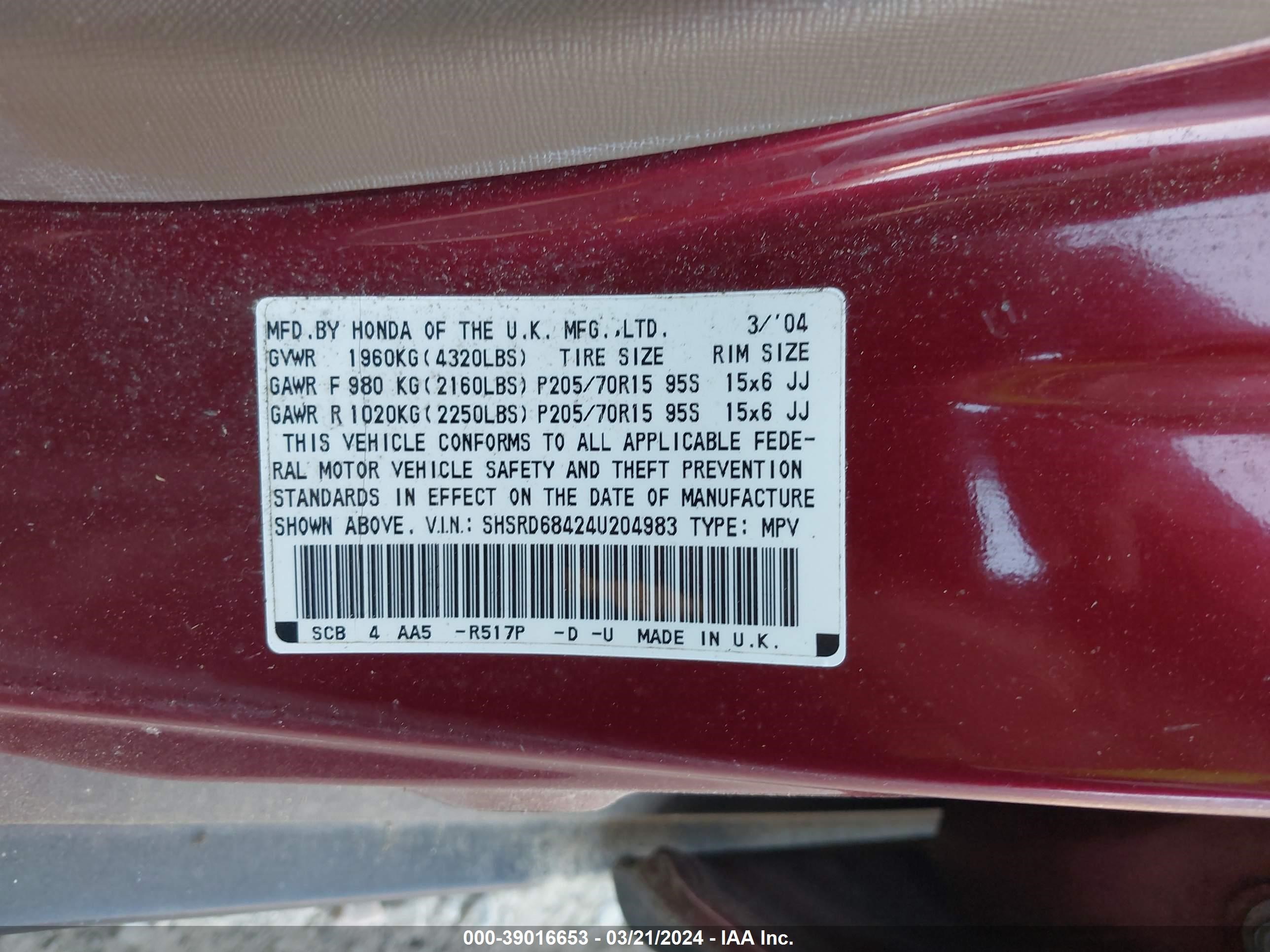 Photo 8 VIN: SHSRD68424U204983 - HONDA CR-V 