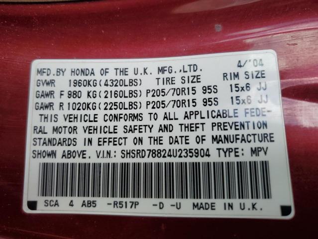 Photo 11 VIN: SHSRD78824U235904 - HONDA CRV 