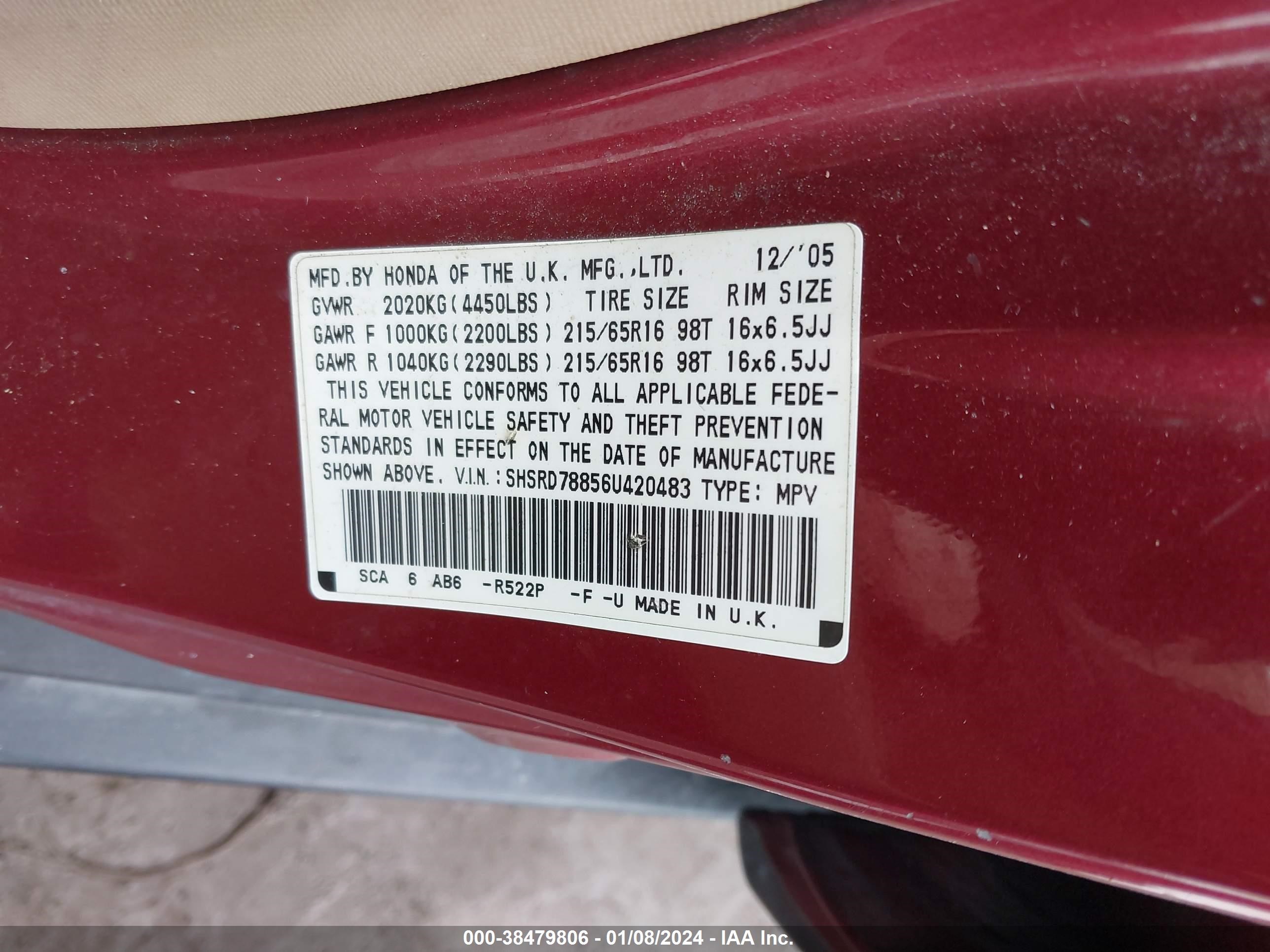 Photo 8 VIN: SHSRD78856U420483 - HONDA CR-V 