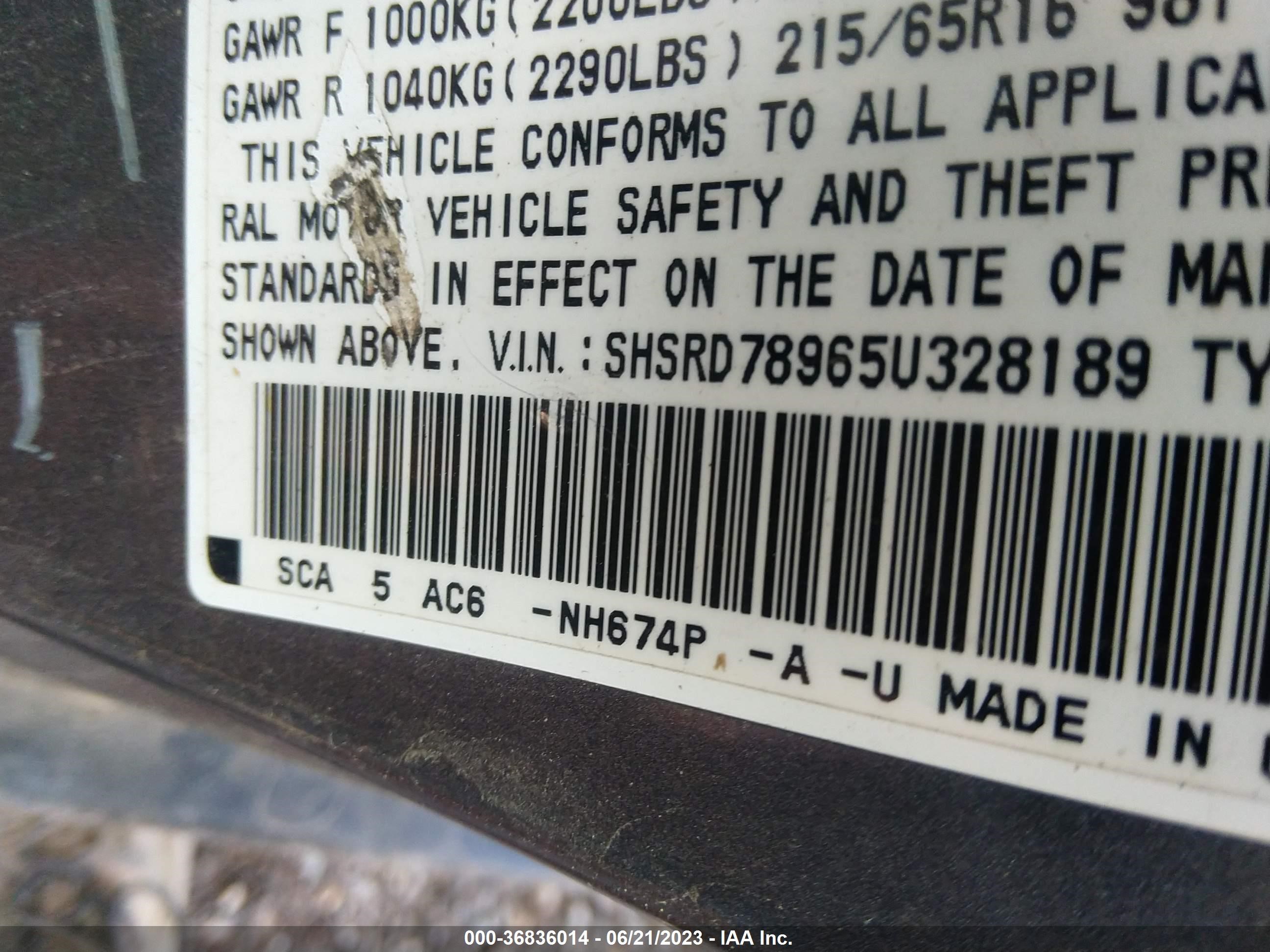 Photo 8 VIN: SHSRD78965U328189 - HONDA CR-V 