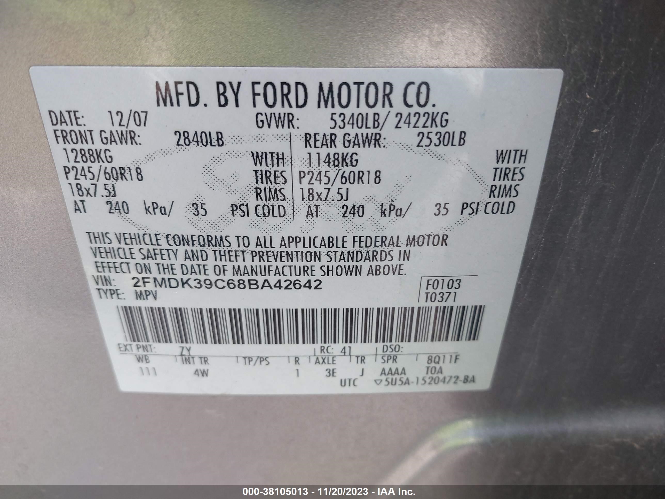 Photo 8 VIN: SJNJCAJ10U7186449 - FORD EDGE 