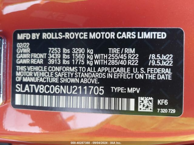 Photo 8 VIN: SLATV8C06NU211705 - ROLLS-ROYCE CULLINAN 