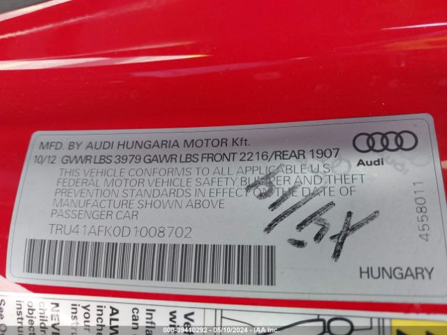 Photo 8 VIN: TRU41AFK0D1008702 - AUDI TTS 