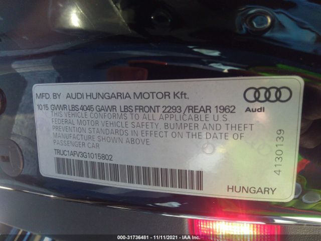 Photo 8 VIN: TRUC1AFV3G1015802 - AUDI TT 