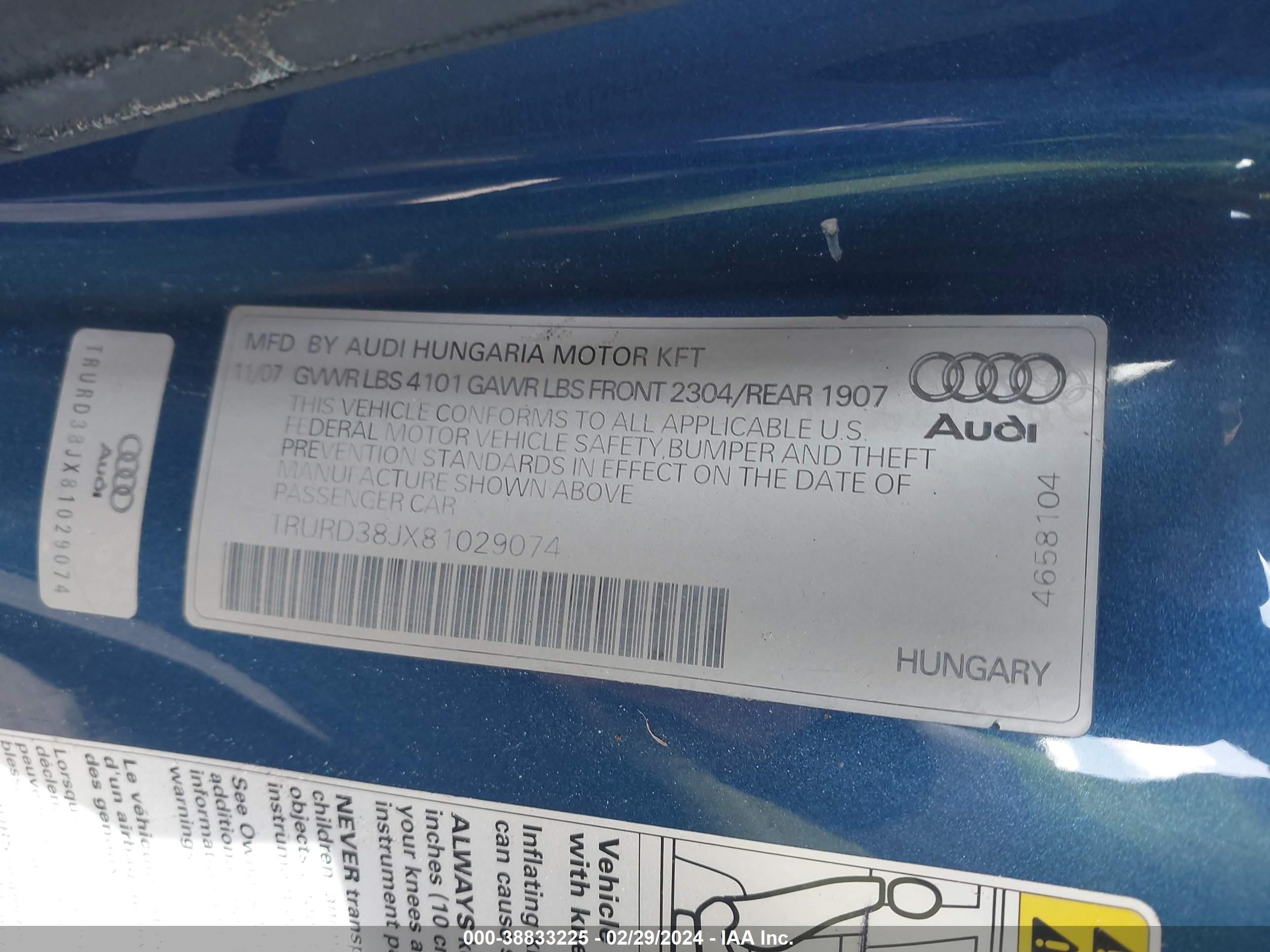 Photo 8 VIN: TRURD38JX81029074 - AUDI TT 