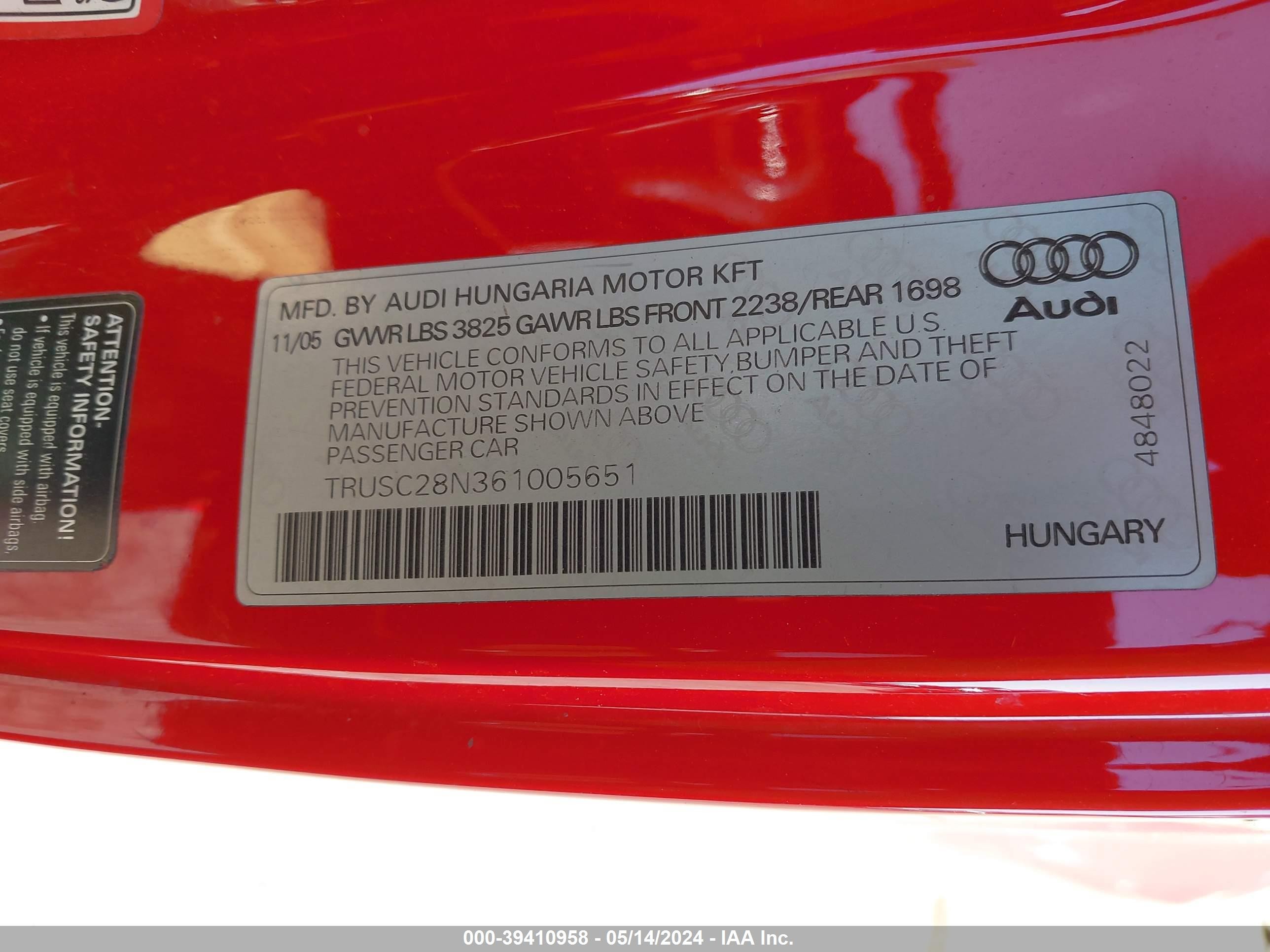 Photo 8 VIN: TRUSC28N361005651 - AUDI TT 