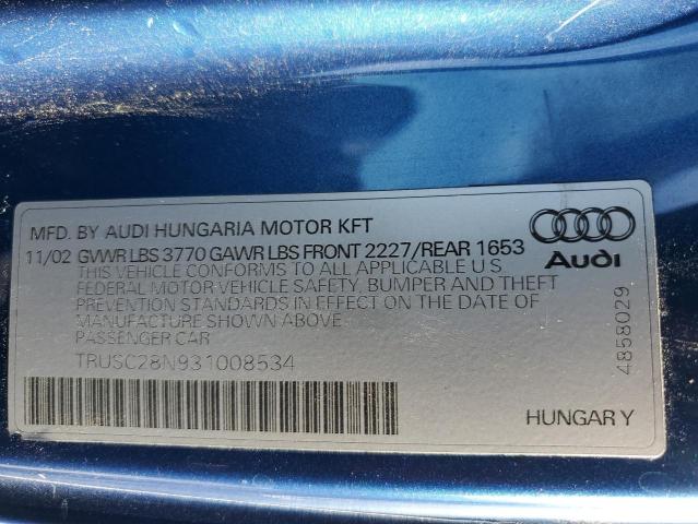 Photo 11 VIN: TRUSC28N931008534 - AUDI TT 