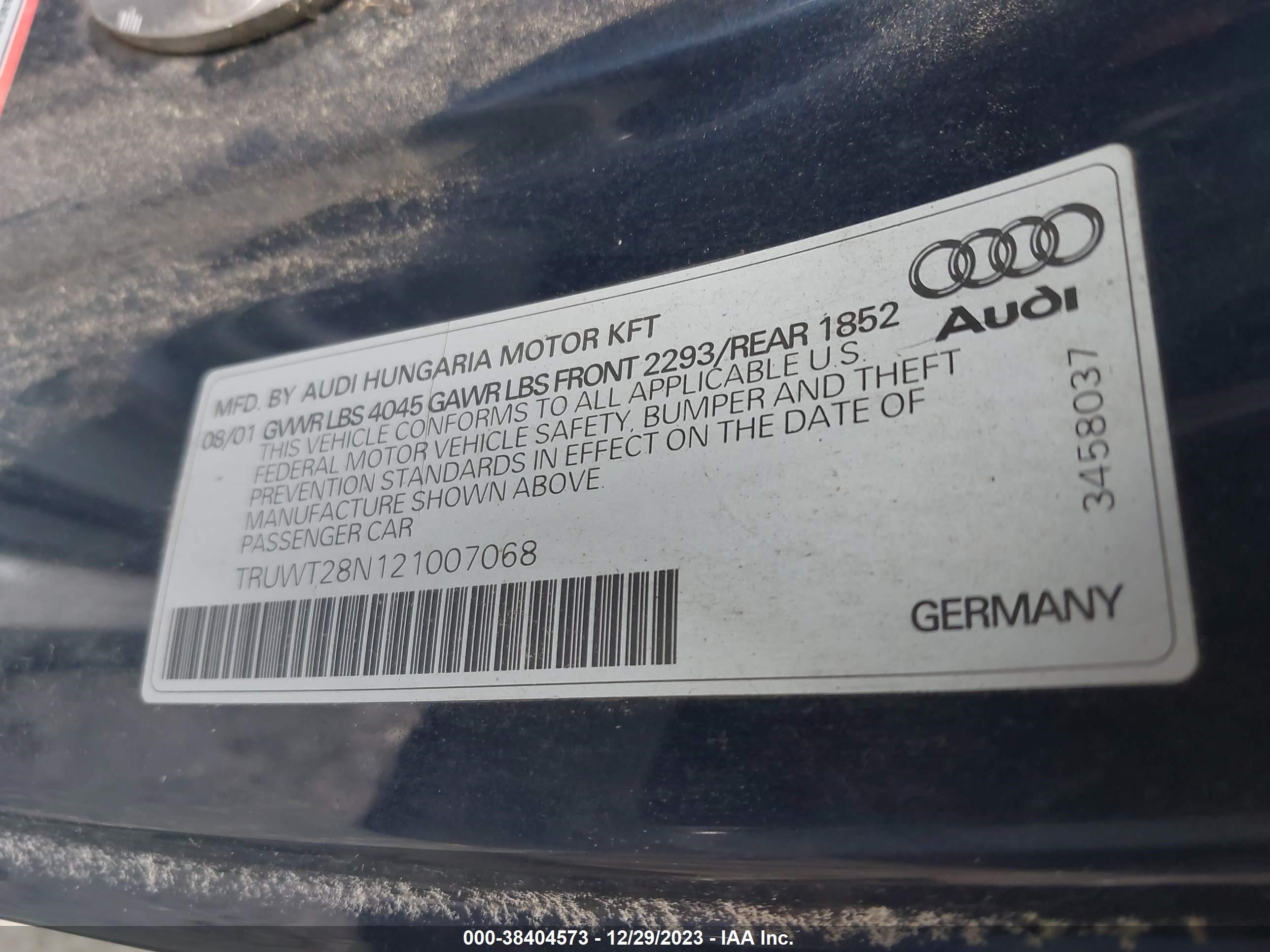 Photo 8 VIN: TRUWT28N121007068 - AUDI TT 