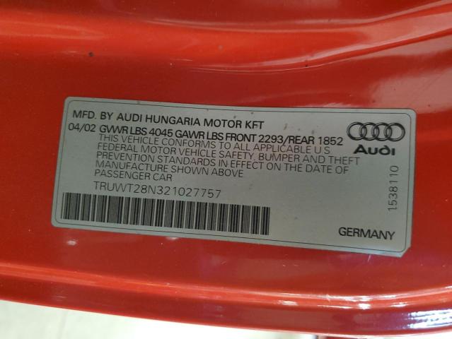 Photo 12 VIN: TRUWT28N321027757 - AUDI TT QUATTRO 