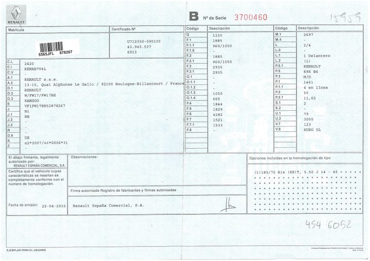 Photo 25 VIN: VF1FW17BE52878267 - RENAULT KANGOO FURGN 