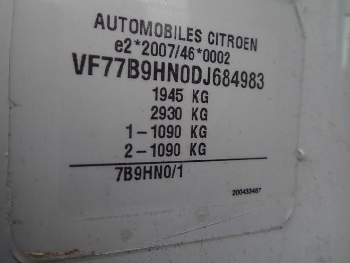 Photo 9 VIN: VF77B9HN0DJ684983 - CITROEN BERLINGO 