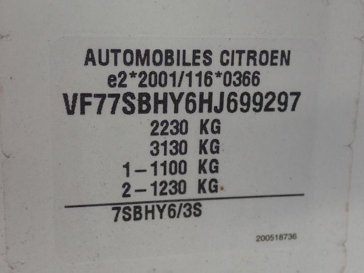 Photo 11 VIN: VF77SBHY6HJ699297 - CITROEN BERLINGO MULTISPACE 