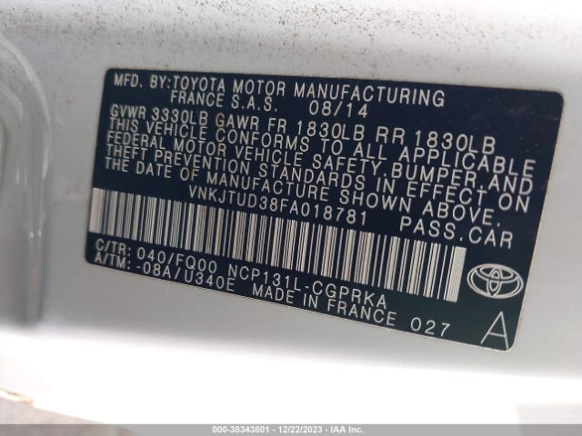 Photo 8 VIN: VNKJTUD38FA018781 - TOYOTA YARIS 