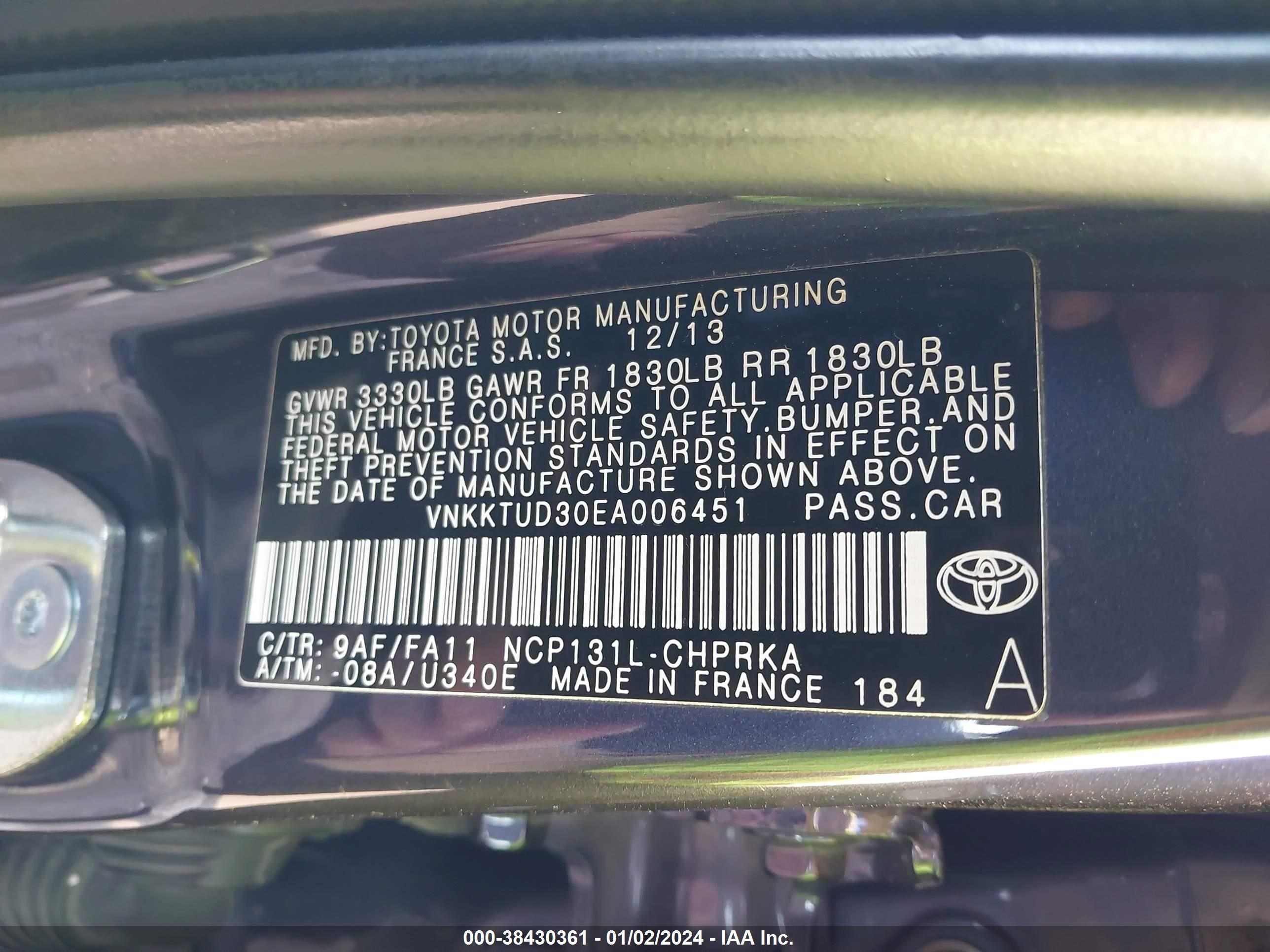 Photo 8 VIN: VNKKTUD30EA006451 - TOYOTA YARIS 