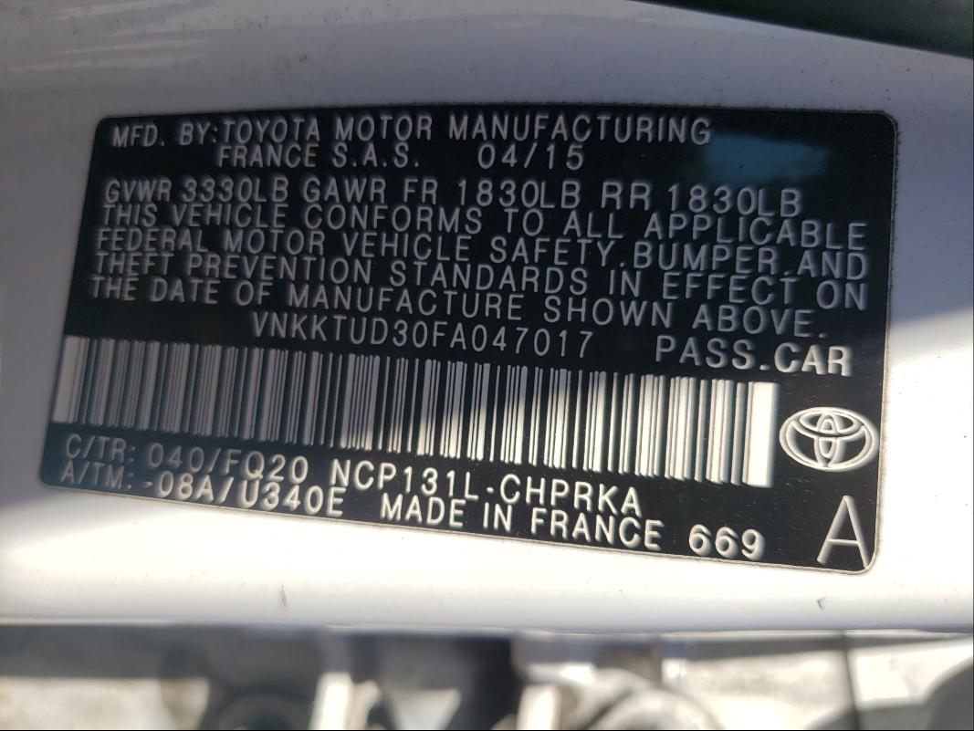 Photo 9 VIN: VNKKTUD30FA047017 - TOYOTA YARIS 