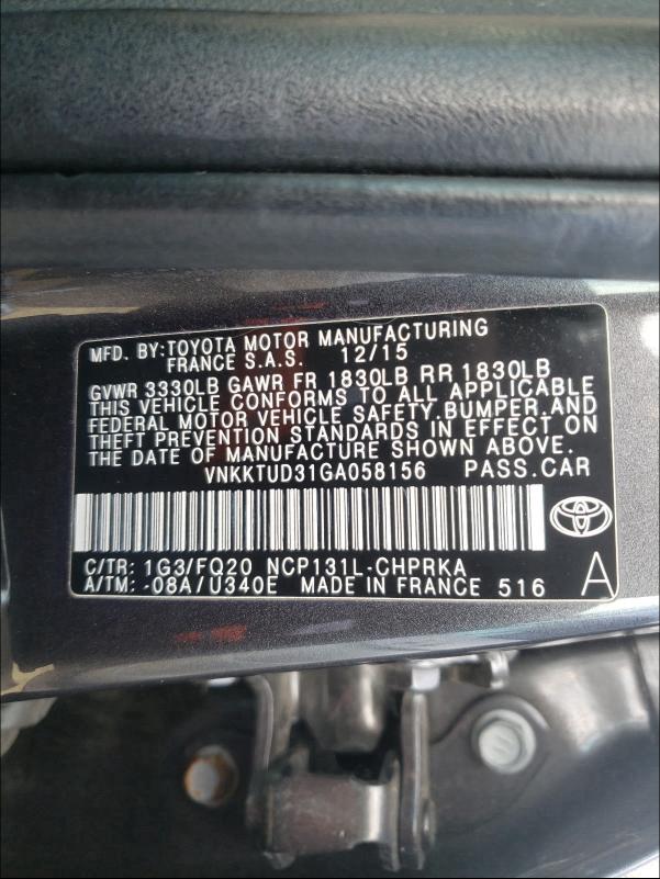 Photo 9 VIN: VNKKTUD31GA058156 - TOYOTA YARIS 