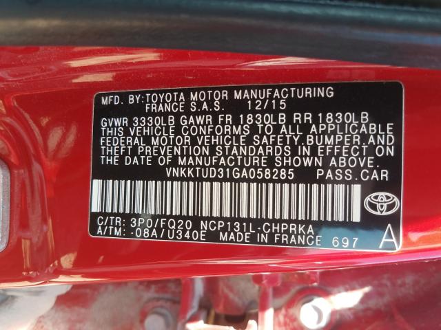 Photo 9 VIN: VNKKTUD31GA058285 - TOYOTA YARIS L 