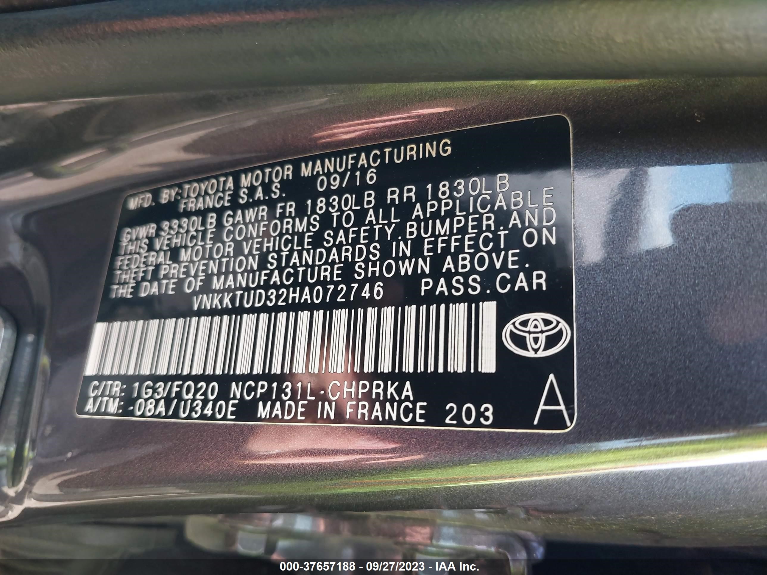 Photo 8 VIN: VNKKTUD32HA072746 - TOYOTA YARIS 