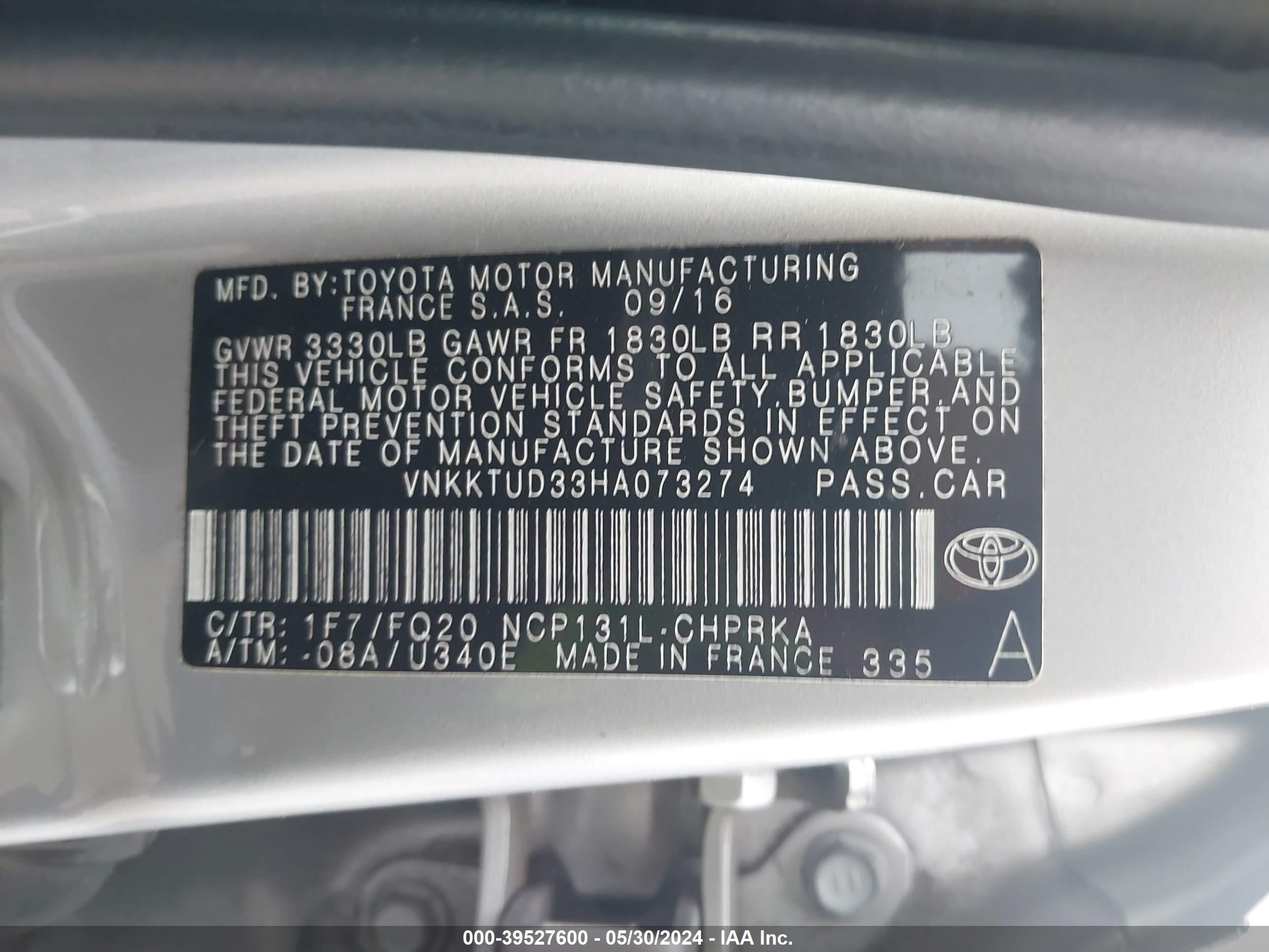 Photo 8 VIN: VNKKTUD33HA073274 - TOYOTA YARIS 