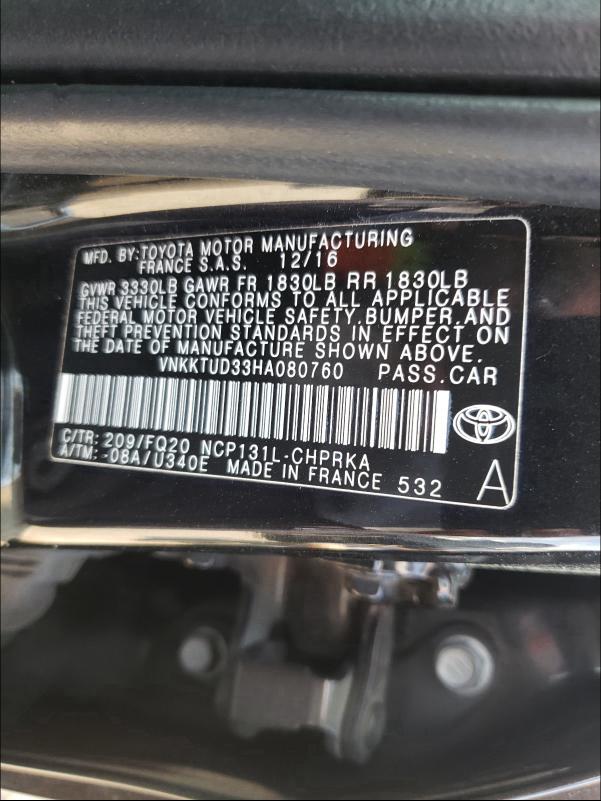 Photo 9 VIN: VNKKTUD33HA080760 - TOYOTA YARIS L 