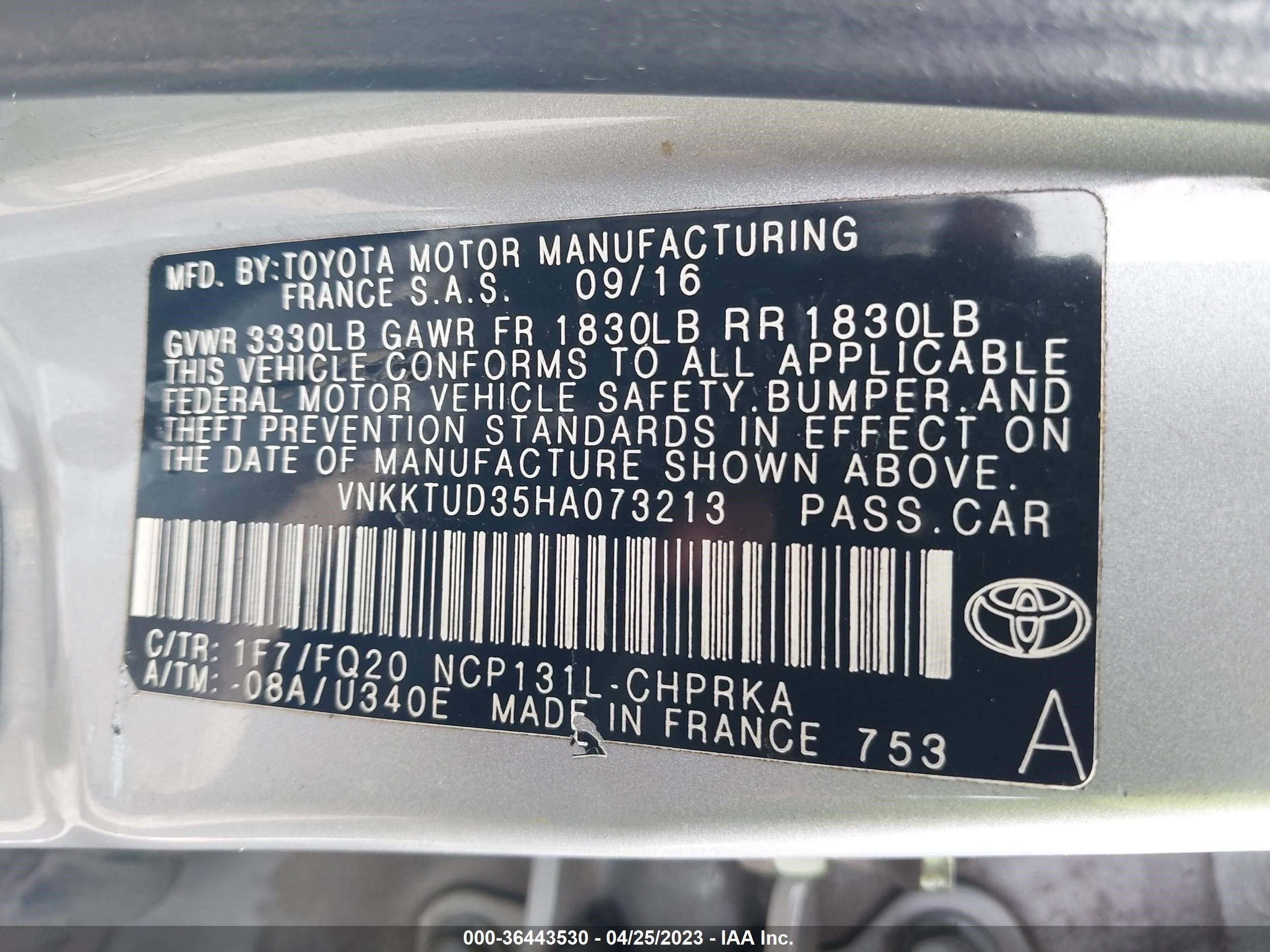 Photo 8 VIN: VNKKTUD35HA073213 - TOYOTA YARIS 