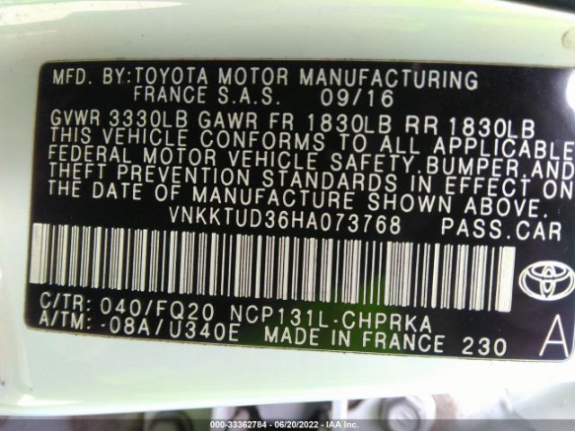 Photo 8 VIN: VNKKTUD36HA073768 - TOYOTA YARIS 