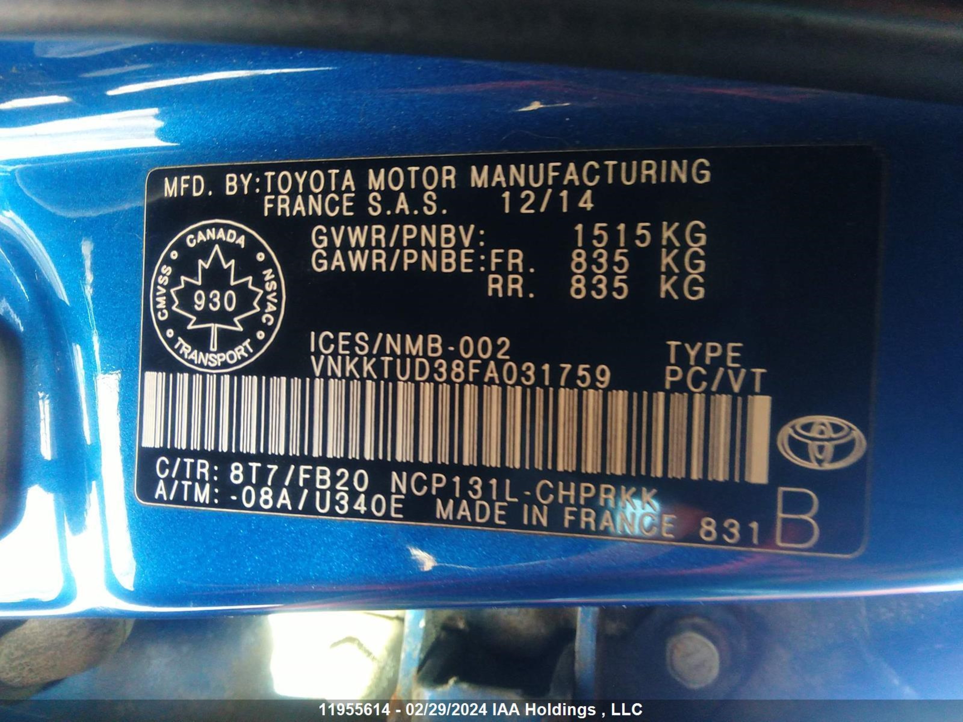 Photo 8 VIN: VNKKTUD38FA031759 - TOYOTA YARIS 