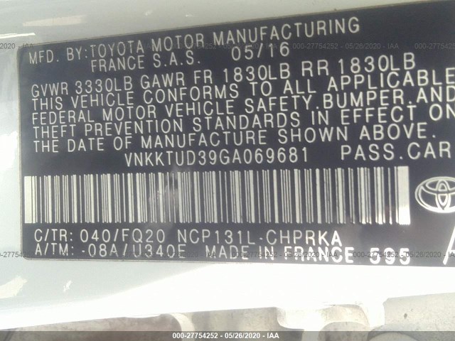 Photo 8 VIN: VNKKTUD39GA069681 - TOYOTA YARIS 