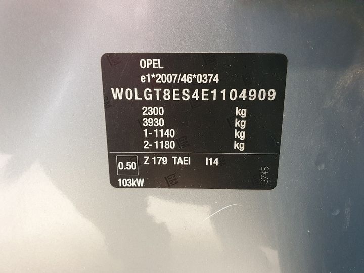 Photo 14 VIN: W0LGT8ES4E1104909 - OPEL INSIGNIA A SPORTS TOURER 