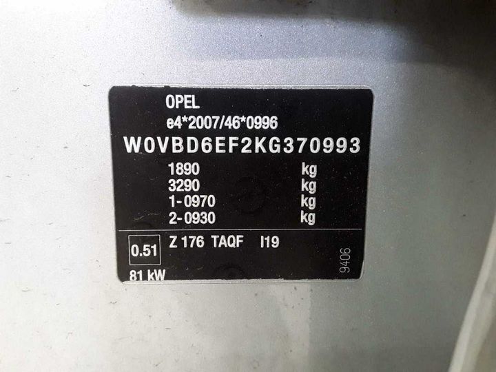 Photo 11 VIN: W0VBD6EF2KG370993 - OPEL ASTRA 1.6 D 