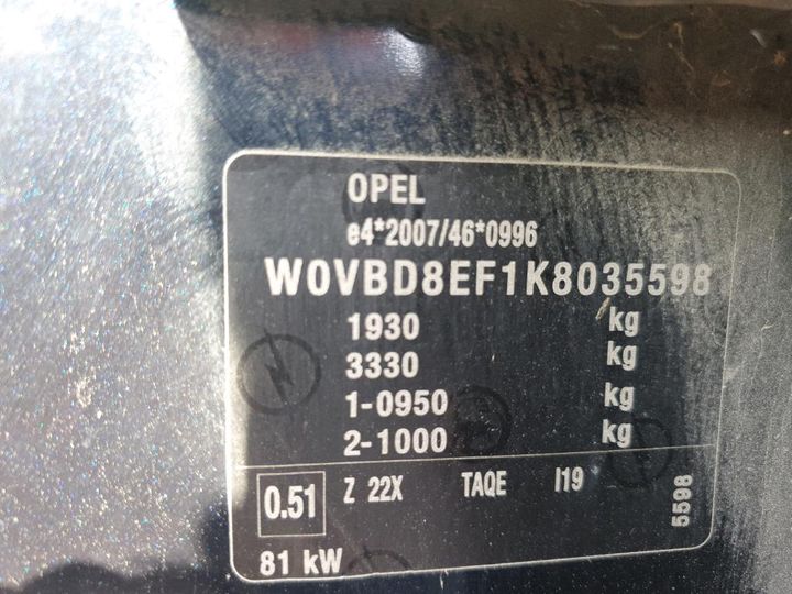 Photo 8 VIN: W0VBD8EF1K8035598 - OPEL ASTRA SPORTS TO 