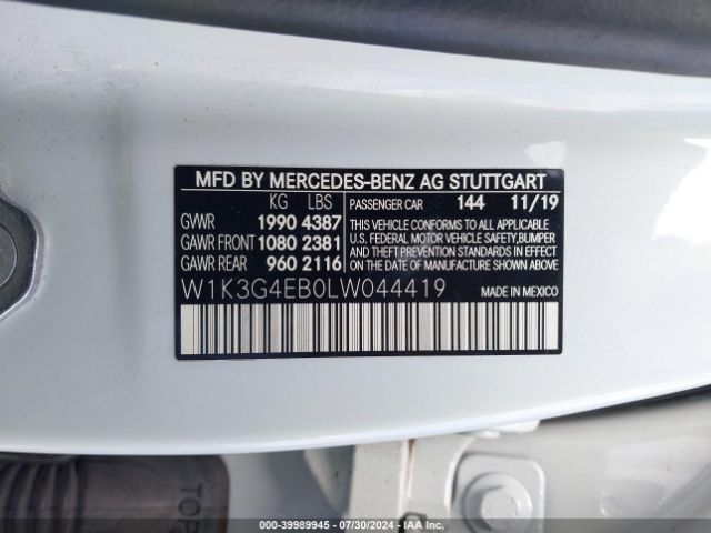 Photo 8 VIN: W1K3G4EB0LW044419 - MERCEDES-BENZ A-CLASS 