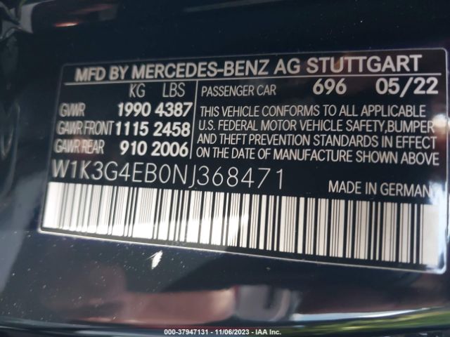 Photo 8 VIN: W1K3G4EB0NJ368471 - MERCEDES-BENZ A-CLASS 